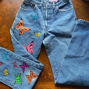 Vintage Hand Painted Y2K Butterfly Levi’s Jeans